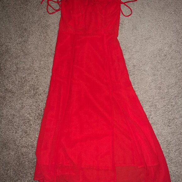 Rihoas Red Sweetheart Neck Tie Strap Midi Dress Size S - Picture 9 of 9